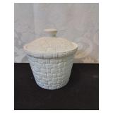 Basket weave ceramic container four inches tall
