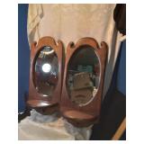 Pair of wooden wall shelves with mirror