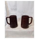 Pair of brown stoneware USA mugs