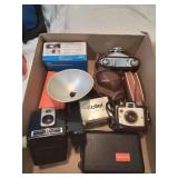 Flat of vintage cameras and accessories