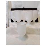 Set of six milk glass mugs with gold rims