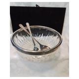 Glass salad or fruit bowl with silver plate rim