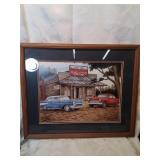 Framed coca cola with cars print