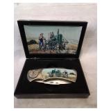 Collector folding knife with john deere tractor