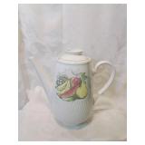 Ironstone, coffee pot.\nWith fruit decoration