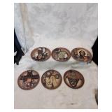 Group of six native american scene , small plaques