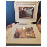 Pair of prints in white ornate frame 19 x 23