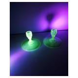 Pair.\nOf uranium glass taper candlesticks