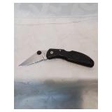 Sta.\nInless black handle folded knife