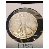 Nineteen thirty seven silver half dollar