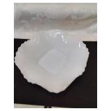 Diamond pattern milk glass candy dish
