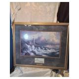 Framed, Thomas Kincaid.\nLighthouse