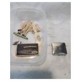 Flat of small items , including a silver h