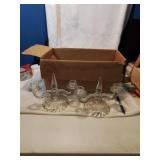 Box of clear glass , including candlesticks and