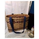 Basket with blue strap handles