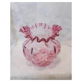 Cranberry glass rose bowl