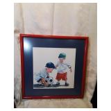 Framed print to the playing with soccer ball