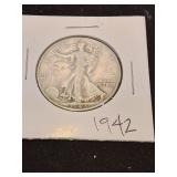 Nineteen forty two silver half dollar