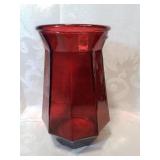 Red glass vase nine and a half inches tall