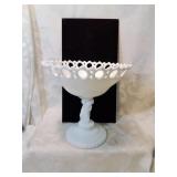 Milk glass pedestal , open compote , eight i