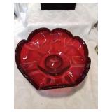 Beautiful ruby glass hand blown ruffle bowl