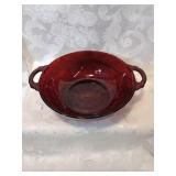 Ruby glass bowl with handles