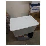 Storage tote with white lid