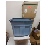 Blue.\nRubber tote with lid