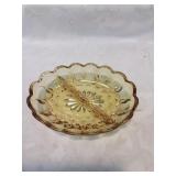 Amber glass divided olive dish