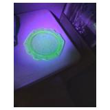 Green depression uranium glass cake stand