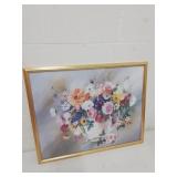 Gold framed floral print  twenty four by thirty