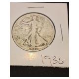 Nineteen thirty six silver half dollar