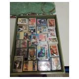 Large wooden flat of vintage baseball cards