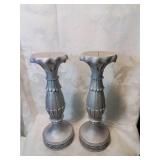 Pair of silver plaster candlesticks twelve inches