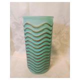 Green and gold satin glass vase , modern teninches