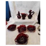 Seven pieces of ruby glass