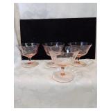 Set of four pink depression glass sherbet