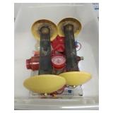 Rubber tote of bird feeders