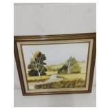 Framed landscape oil on canvas , twenty one by