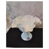 Fenton milk glass , open compote , six inches tall