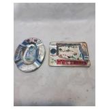 Group of two tin travel ashtrays