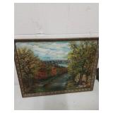 Oil on canvas river scene , twenty by twenty six