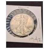 Nineteen forty two silver half dollar