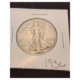 Nineteen thirty six silver half dollar