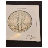Nineteen thirty six silver half dollar