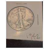 Nineteen forty two silver half dollar