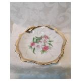 Hand painted dish with gold , rim and flowers