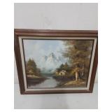 Frame\nD oil on canvas cabin on lake twenty one