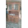 Two-piece Oak china cabinet with leaded glass