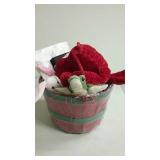 Holiday basket with stuffed animals and clutch